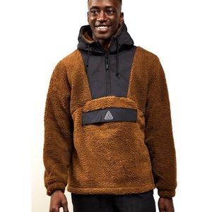 HUF Andes Sherpa Anorak Jacket Pullover Hoodie 1/4 Zip Fleece Brown Size Medium